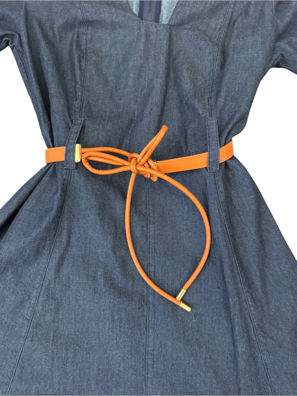 Free People Blue Long-Sleeve Mini Dress with Brown Waist Tie - Picture 10 of 14